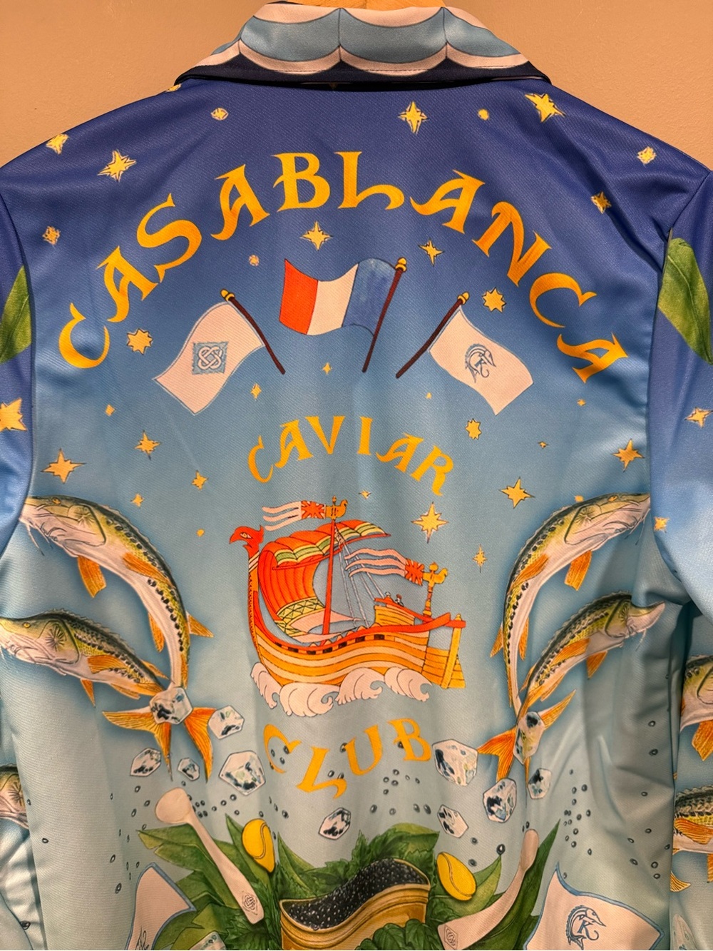 Casa Blanca designer Caviar Club Blue Graphic polyester button down dress shirt